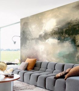 Imagen de un papel pintado de una pintura de un lago abstracto.