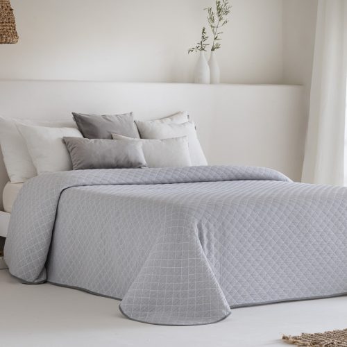 Colcha Jacquard Reversible Medellín de Sandeco en color gris c150 250x270 y 2 fundas de cojín de 50x70cm