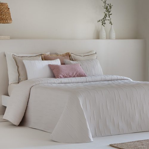 Colcha Jacquard Reversible Merino de Sandeco en color beige c150 250x270 y 2 fundas de cojin de 50x70cm