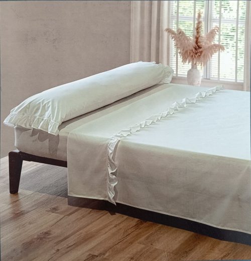 Juego de Sábanas de Javier Barberá con volantes en color blanco 100% algodón peinado de 200 hilos cama 150