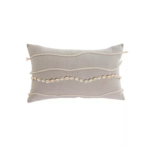 Set de 2 cojines Boho con conchas y cuerdas bordadas en color beige 30x50cm
