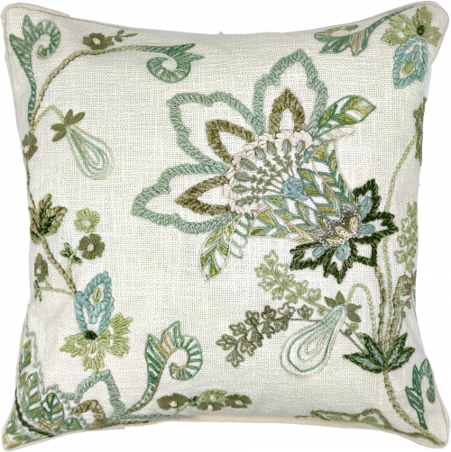 Set de 2 cojines Liere con bordado floral de Ikaya en colores crudo y verde 45x45
