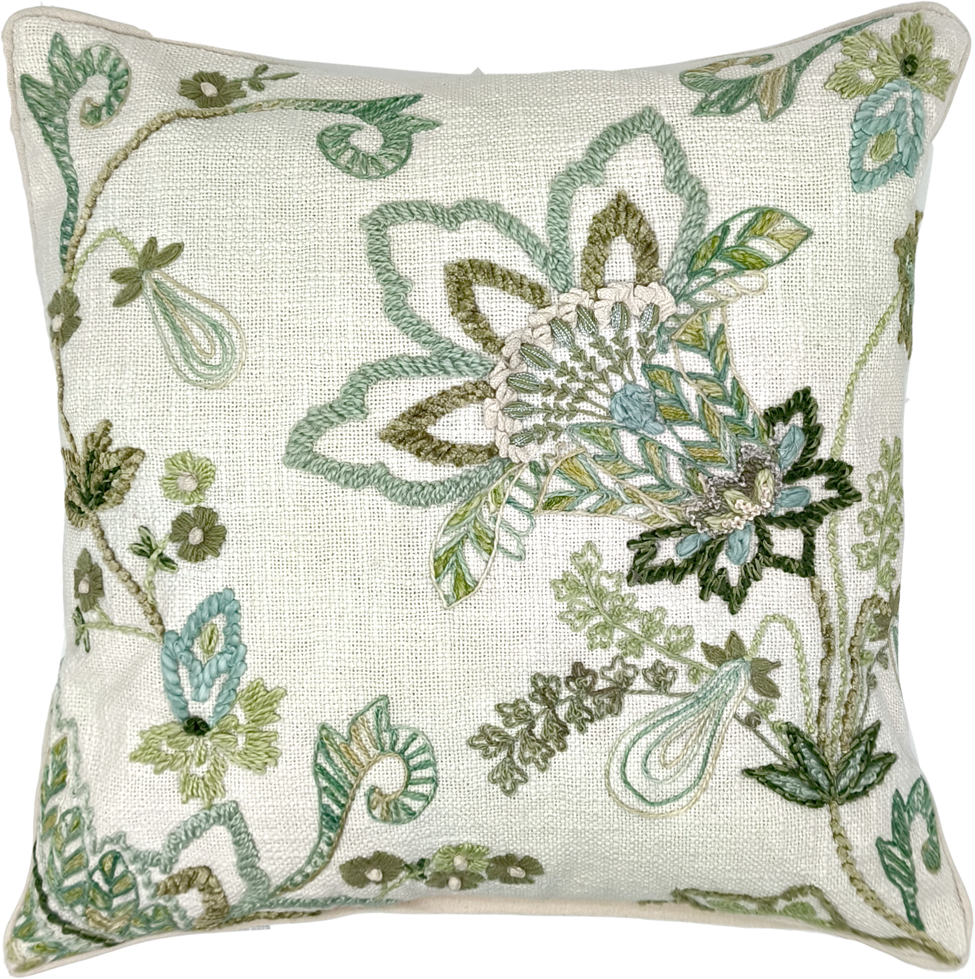 Set de 2 cojines Liere con bordado floral de Ikaya en colores crudo y verde 45x45