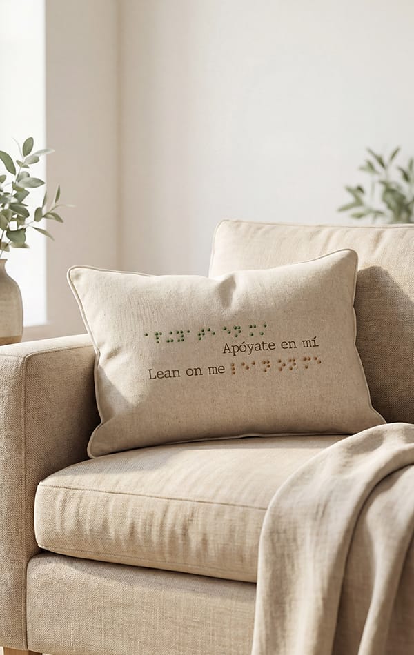 Set de 2 cojines braile en color arena de Manterol de 30x50cm