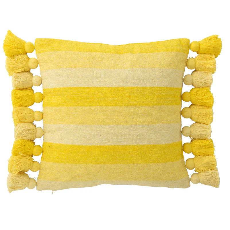 Set de 2 cojines de Jolipa con patrón rayado y borlas en color amarillo 50x50cm