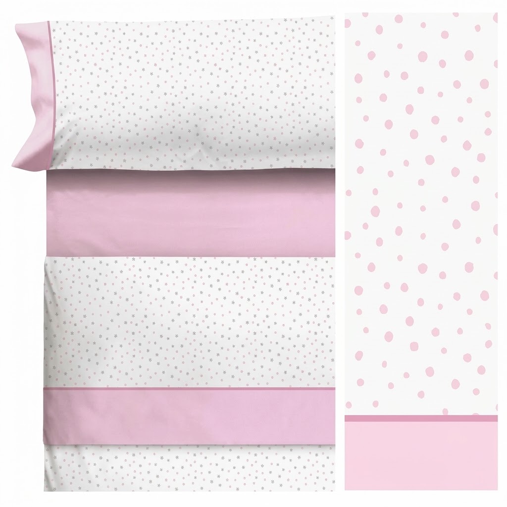 Juego de sábanas Essentials blanca con lunares rosas 105