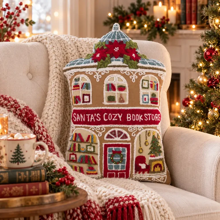 Cojín navideño «Santa’s Cozy Bookstore» Blanc MariClo’ 44 × 28 cm - Imagen 2