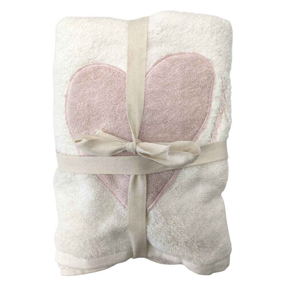 Juego 2 Toallas Blanca Corazón Rosa Mamma Blanc Mariclò
