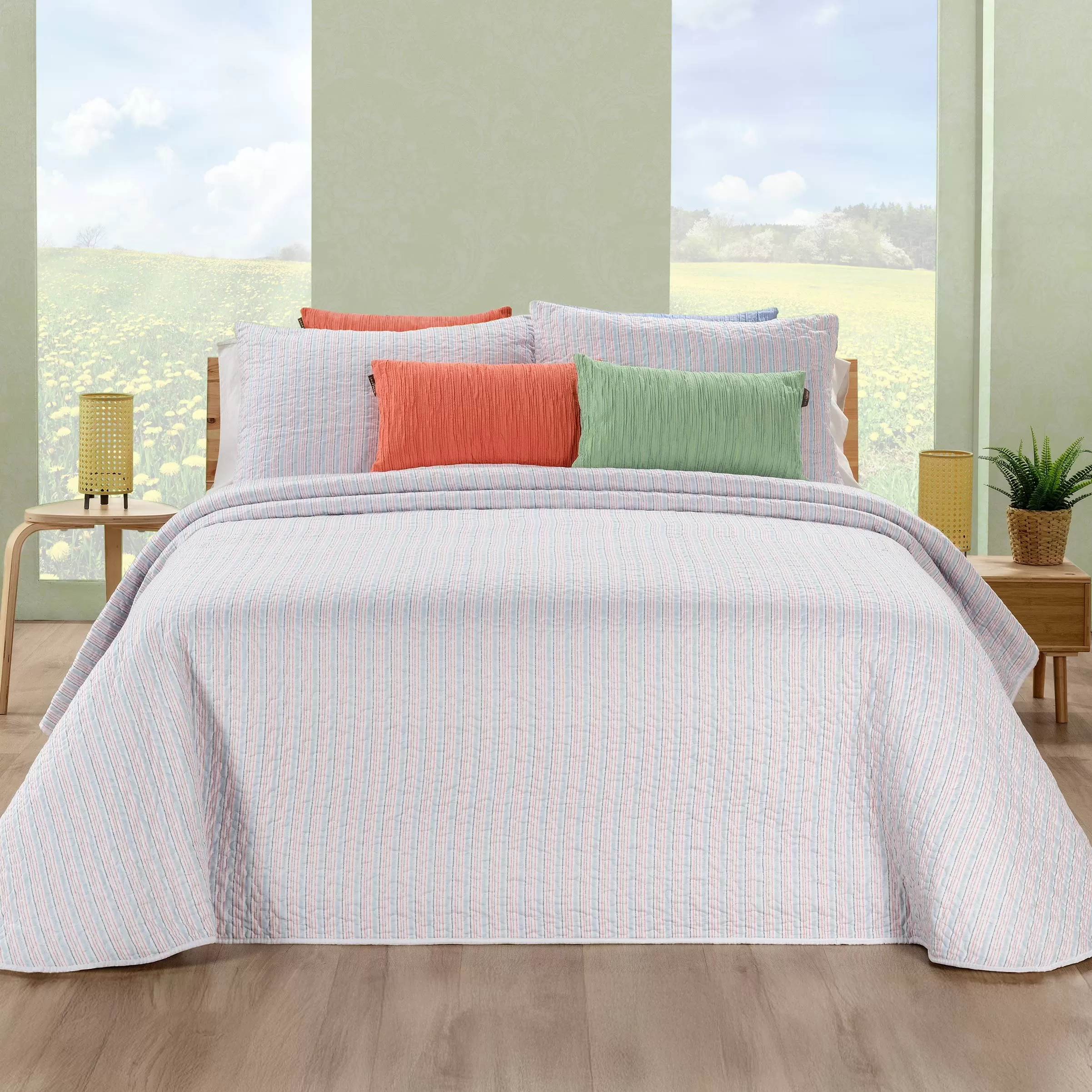 Colcha Bouti Reversible Nectar Flores y Rayas Manterol 150/160 - Imagen 2