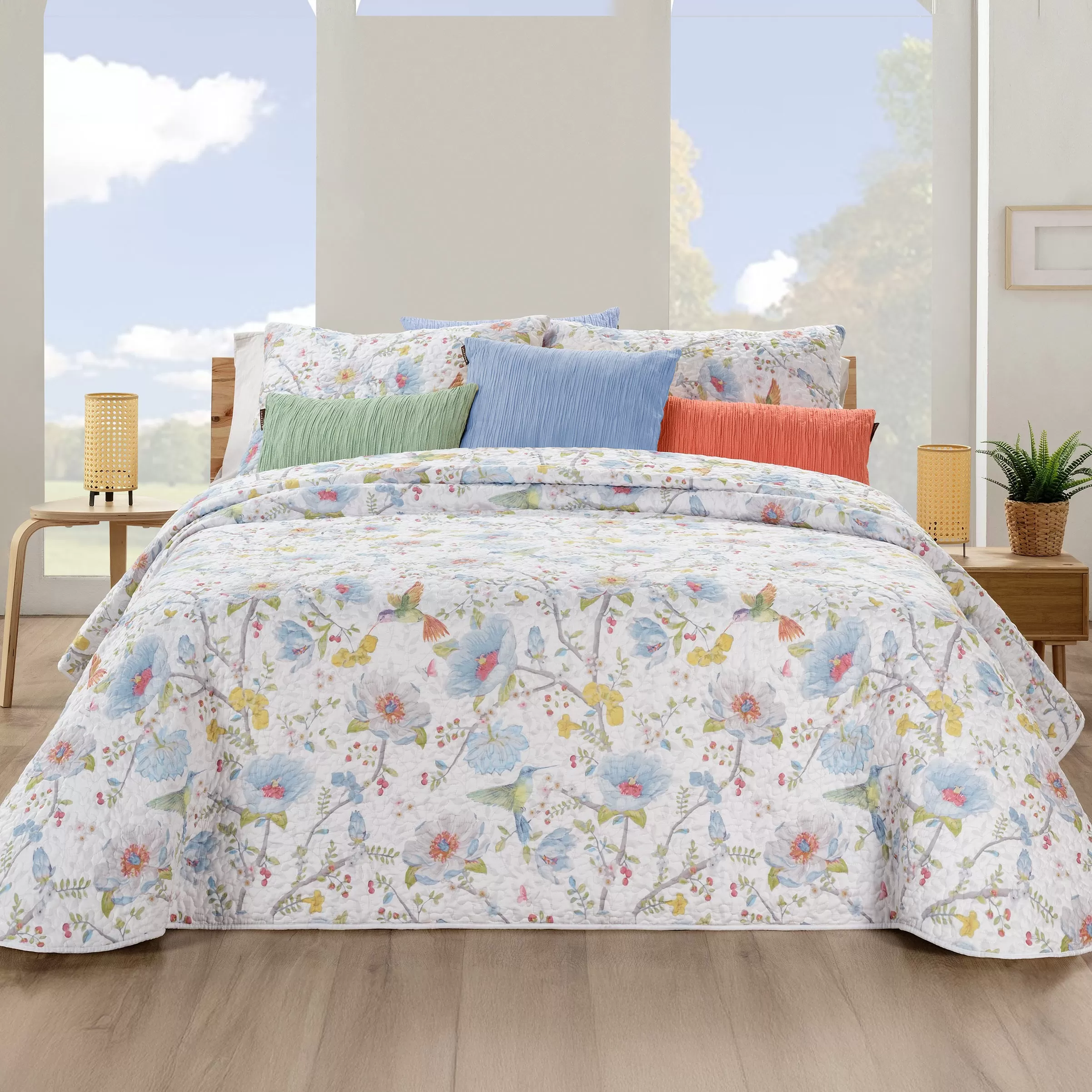 Colcha Bouti Reversible Nectar Flores y Rayas Manterol 150/160